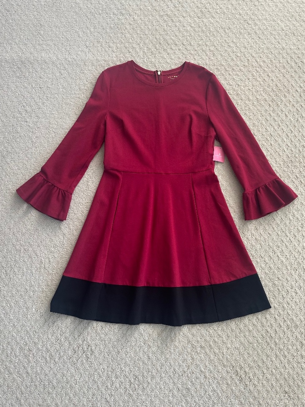 Kate Spade Colorblock Bell Sleeve Ponte Dress Cranberry L Cocktail Party Preppy - Picture 3 of 16